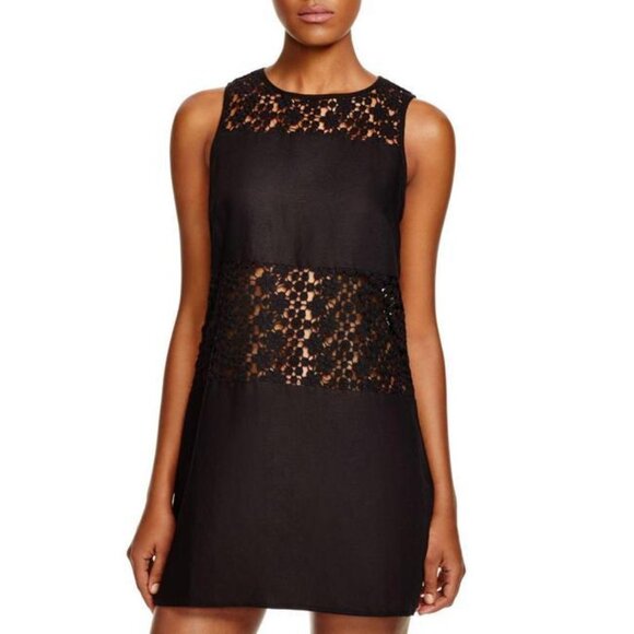 NWOT Tory Burch Black Linen Embroidered Panel Shift Mini Dress - Picture 3 of 4